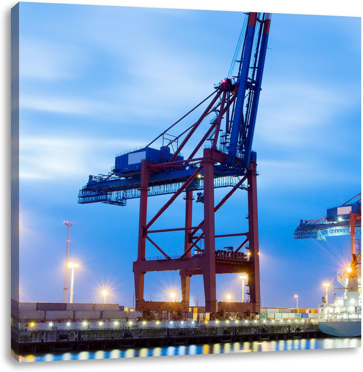 Containerkran im Hafen, Format: 70x70 auf Leinwand, XXL riesige Bilder fertig gerahmt mit Keilrahmen
