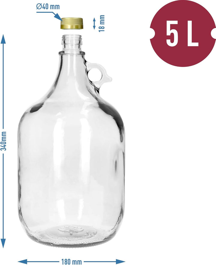 lilawelt24 6 STÜCK 5L GLASBALLON mit Kunststoffkorb Weinballon GÄRBALLON GLASFLASCHE