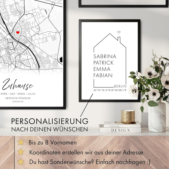 Personalisiertes Familien Haus Poster – Personalisiertes Geschenk - Bild für euer Zuhause - ohne Bil