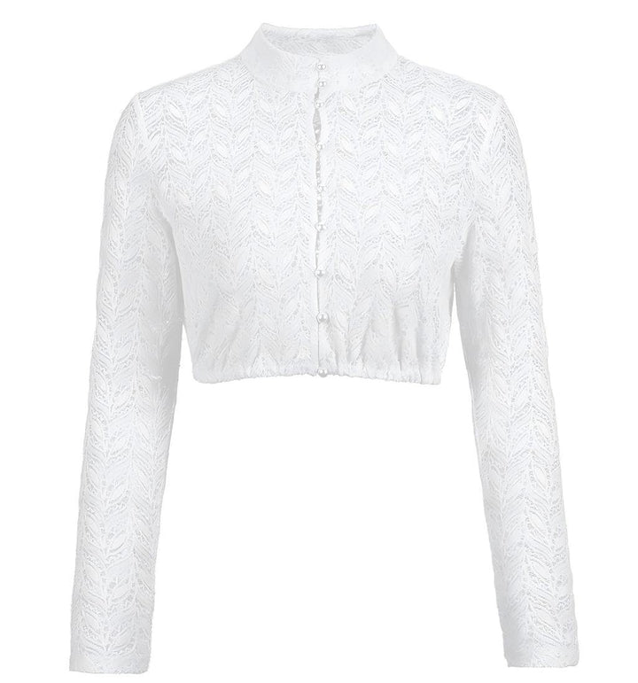 Dirndlwelle Exklusive Trachtenmode Dirndl Bluse Damen Langarm Weiss Schlicht Runder Ausschnitt 3/4 Ä
