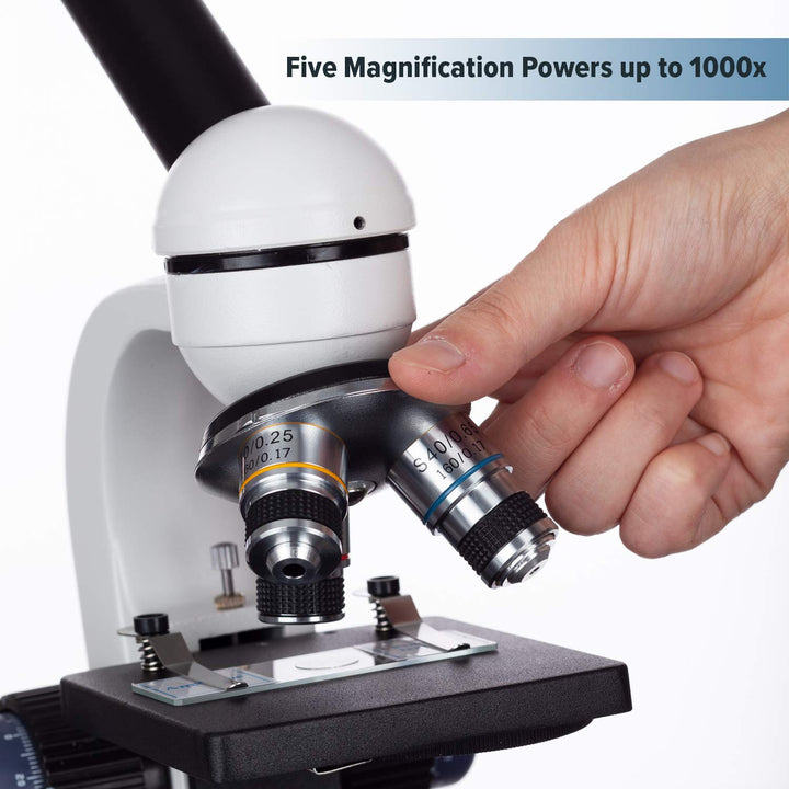 Amscope M150C-E5 40X-1000X Vergrösserung LED Schüler Kinder Studenten Monokular Mikroskop mit 5MP Di