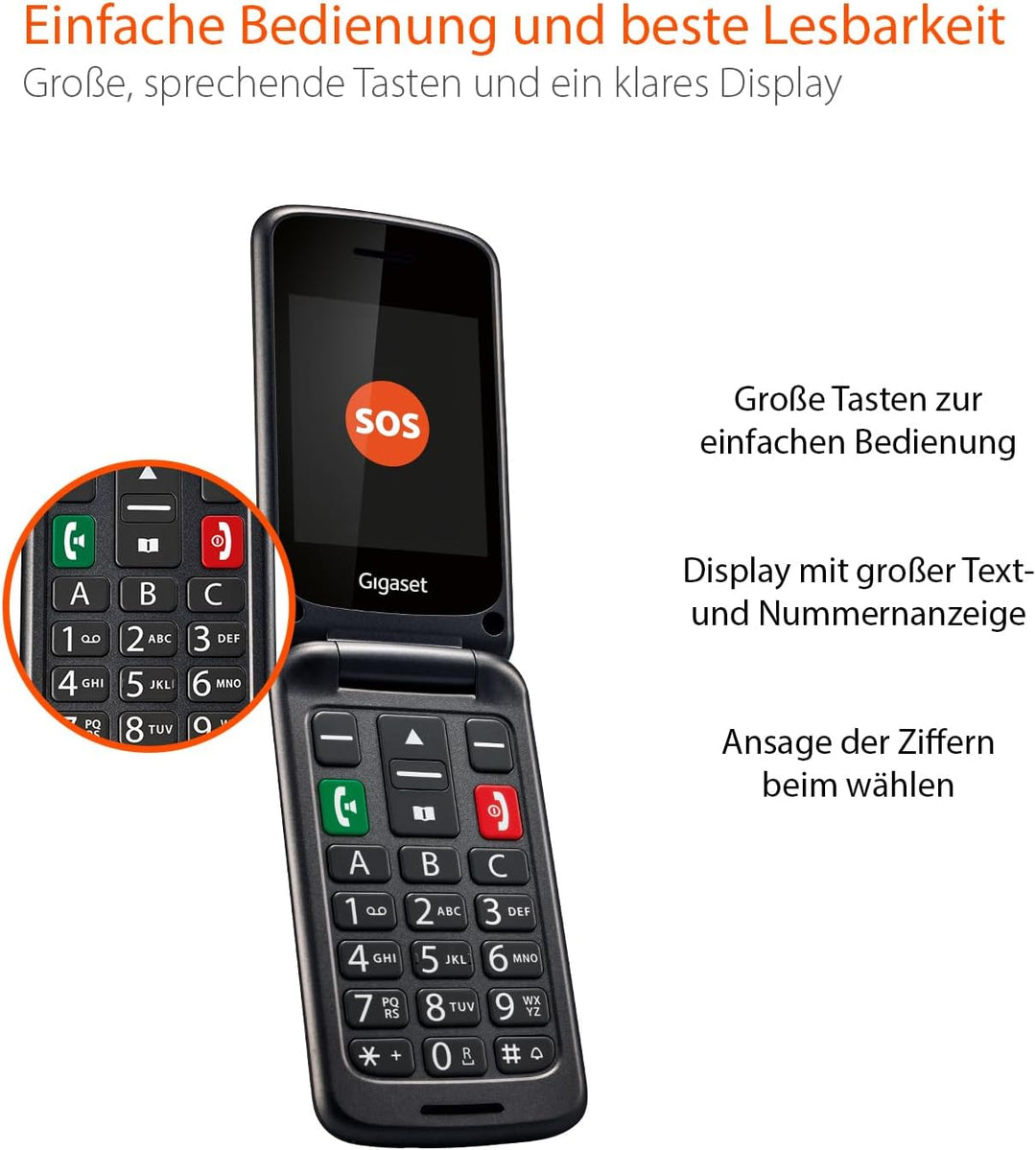 Gigaset GL590 GSM - Senioren GSM Handy Aufklappbar - SOS-Funktion - einfache Bedienung mit 2,8" Farb