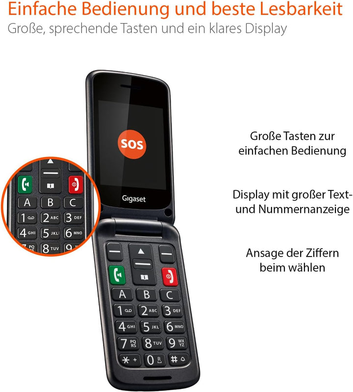 Gigaset GL590 GSM - Senioren GSM Handy Aufklappbar - SOS-Funktion - einfache Bedienung mit 2,8" Farb