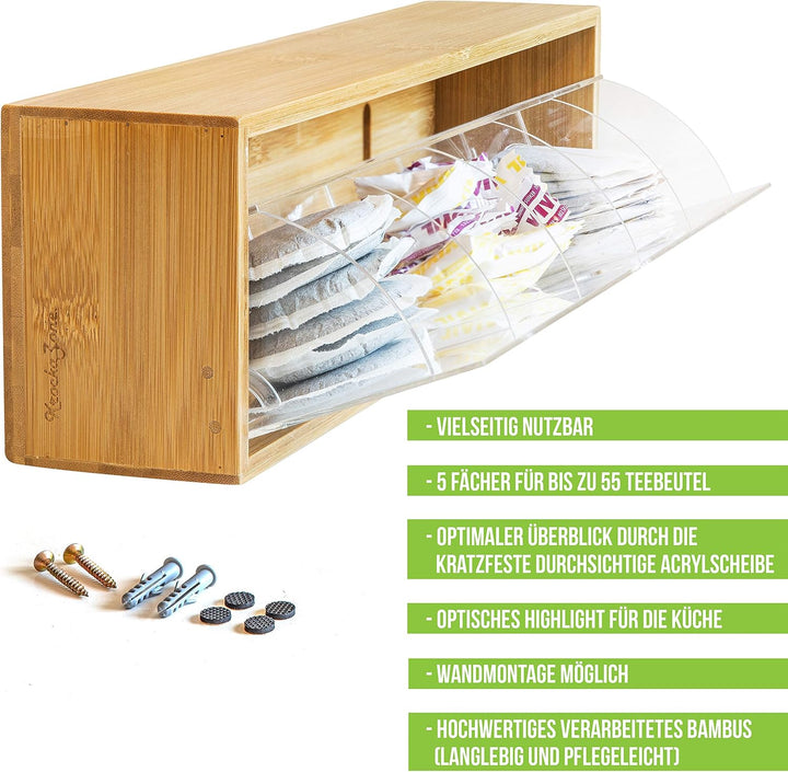 Teebeutel Aufbewahrungsbox Organizer - Teebox mit Kippdeckel zum Wand aufhängen - Teebeutelspender N