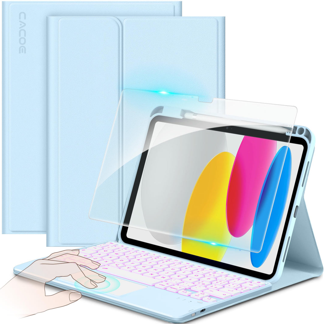 CACOE Hülle Tastatur Kompatibel mit iPad 10 10.9 Zoll 2022 A2757/A2777 mit Touchpad, 7-Farbige Beleu