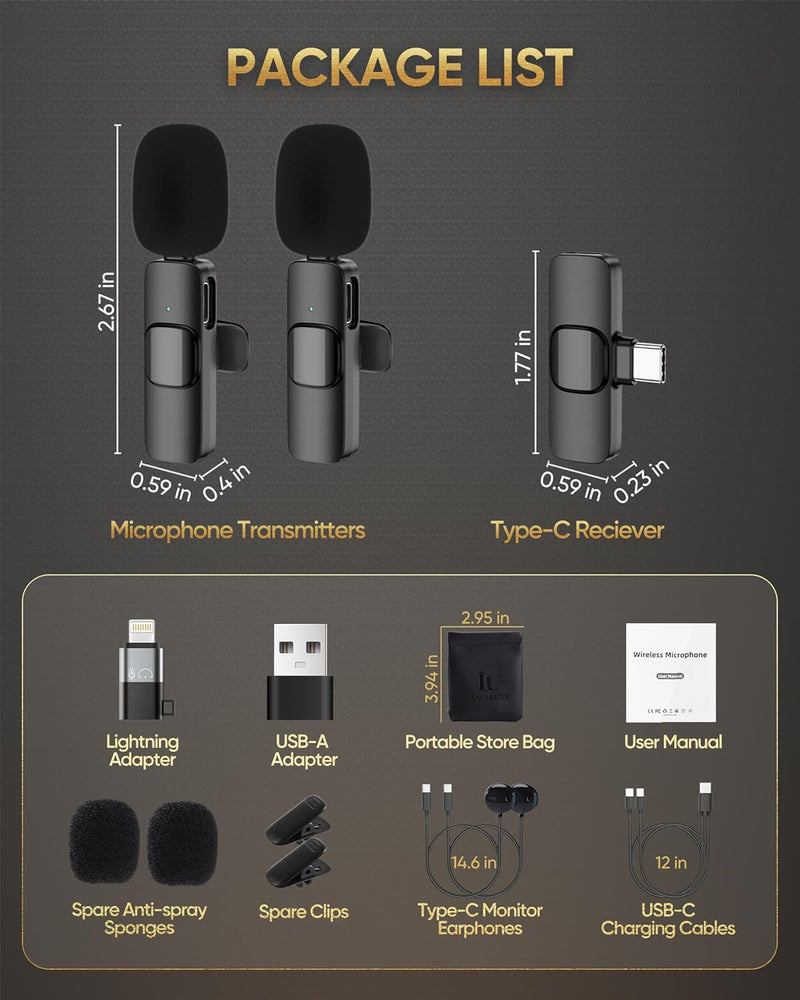 Kabelloses Lavalier-Mikrofon, kompatibel mit iPhone/iPad/Android-Handy/Laptop, IUMAKEVP Plug-Play-An