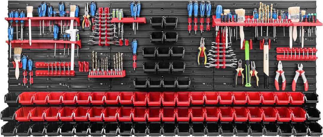 Lagersystem Werkstattregal | 172 x 78 cm | 80 stck. Box | Wandregal mit Werkzeughalterungen und Stap