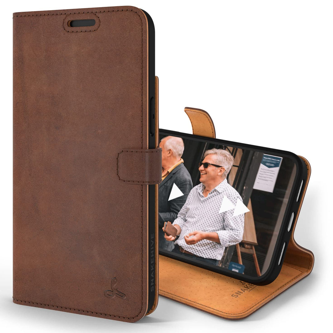 Snakehive iPhone 14 Hülle Leder | Stylische Handyhülle mit Kartenhalter & Standfuss | Handyhülle Sch