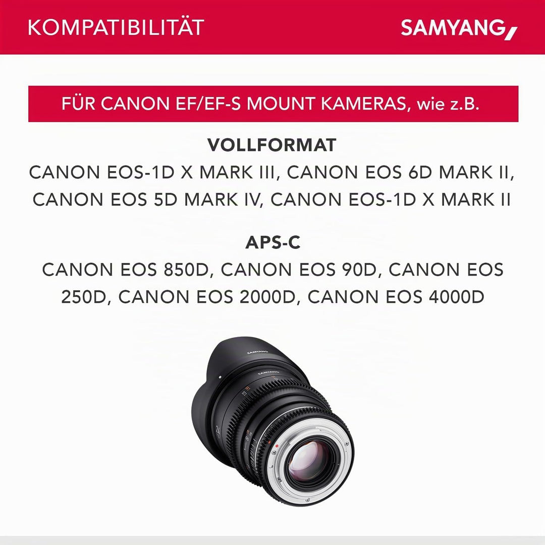 Samyang MF 24mm T1,5 VDSLR MK2 für Canon EF – lichtstarkes T1,5 Weitwinkel Cine-und Videoobjektiv fü