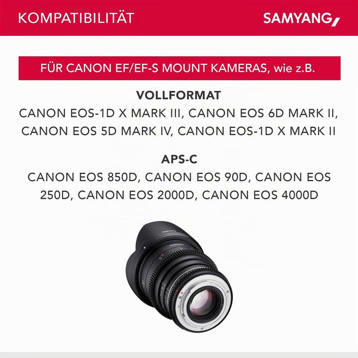 Samyang MF 24mm T1,5 VDSLR MK2 für Canon EF – lichtstarkes T1,5 Weitwinkel Cine-und Videoobjektiv fü