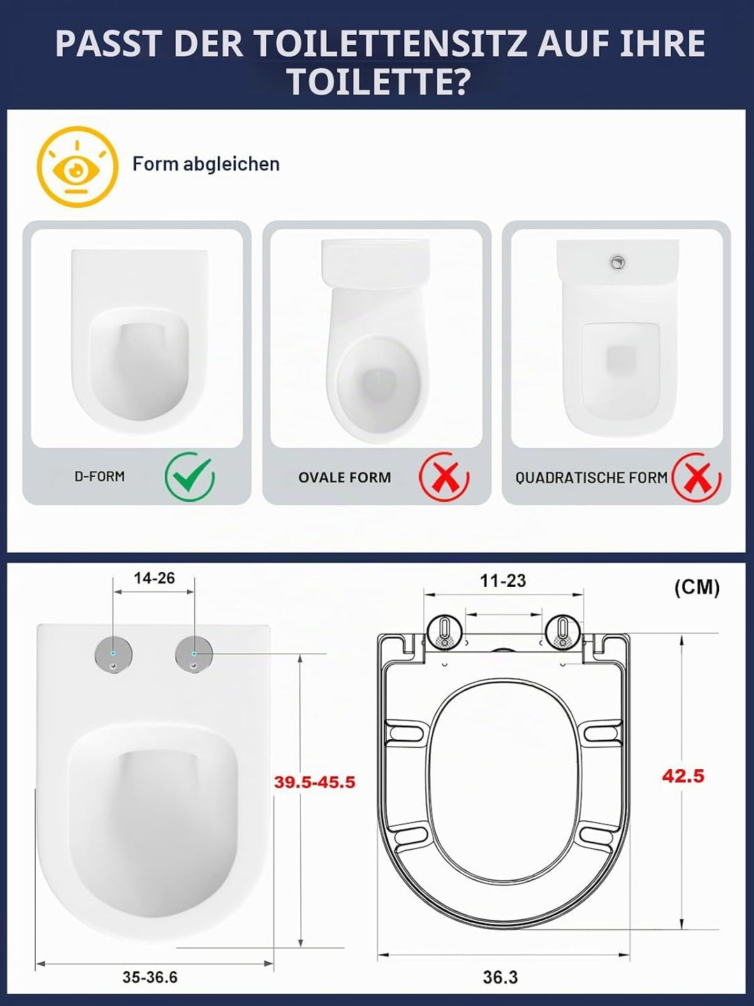 Toilettendeckel mit Absenkautomatik D-Form,YEAUPE PRO WC Sitz mit Puller Lid, Toilettensitz mit Quic