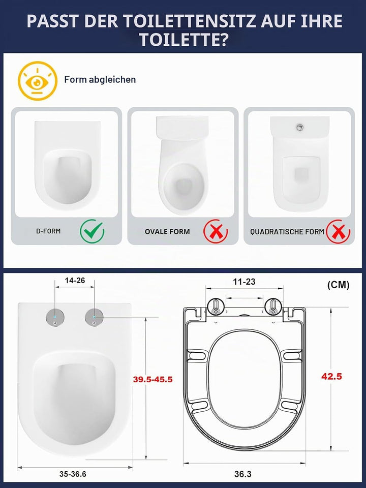 Toilettendeckel mit Absenkautomatik D-Form,YEAUPE PRO WC Sitz mit Puller Lid, Toilettensitz mit Quic