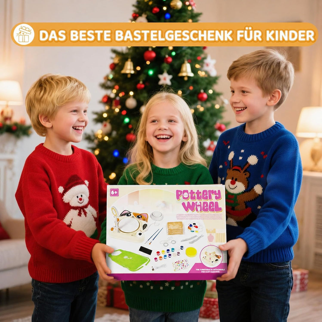 Töpferscheibe für Kinder – Komplettes Töpferstudio Set für Anfänger, Bastelset ab 8-12 Jahren mit 3x