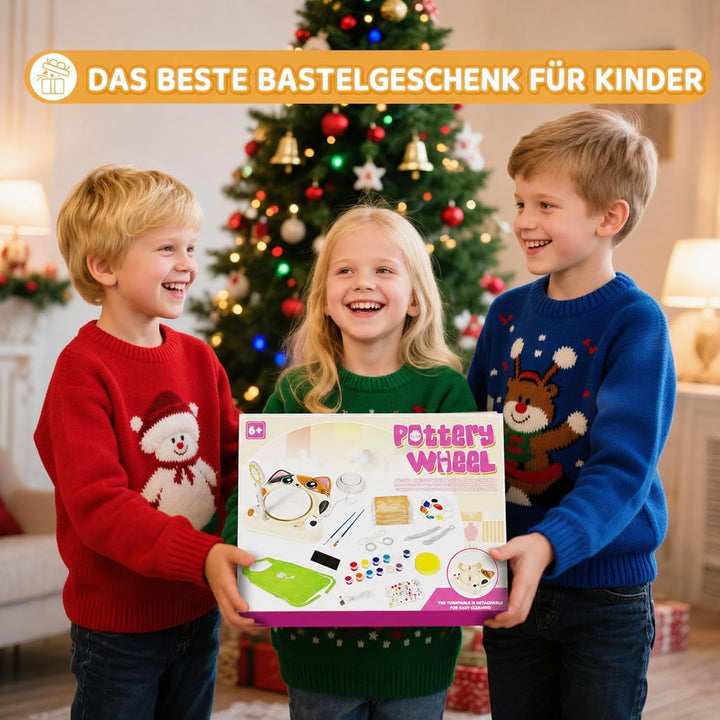 Töpferscheibe für Kinder – Komplettes Töpferstudio Set für Anfänger, Bastelset ab 8-12 Jahren mit 3x