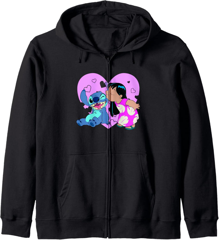 Disney Lilo & Stitch Valentinstag Pink Heart Kisses Kapuzenjacke