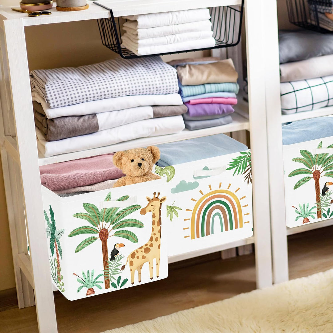 30cm Aufbewahrungsbox 3 Stück Boho Tier Giraffe Löwen Aufbewahrungskorb Kinder Falt Tropische Blätte