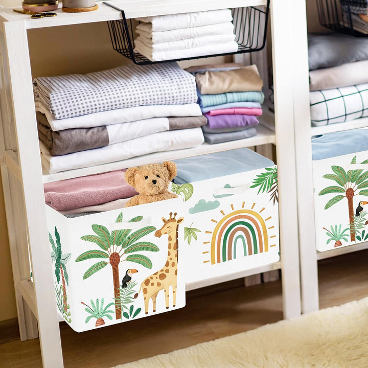 30cm Aufbewahrungsbox 3 Stück Boho Tier Giraffe Löwen Aufbewahrungskorb Kinder Falt Tropische Blätte