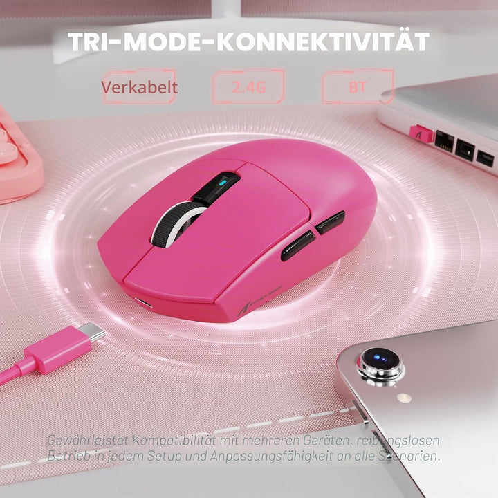 MAMBASNAKE x ATTACK SHARK G3PRO Gaming-Maus mit Magnetischer Ladestation, BT/2.4G Wireless/Kabel, Pi