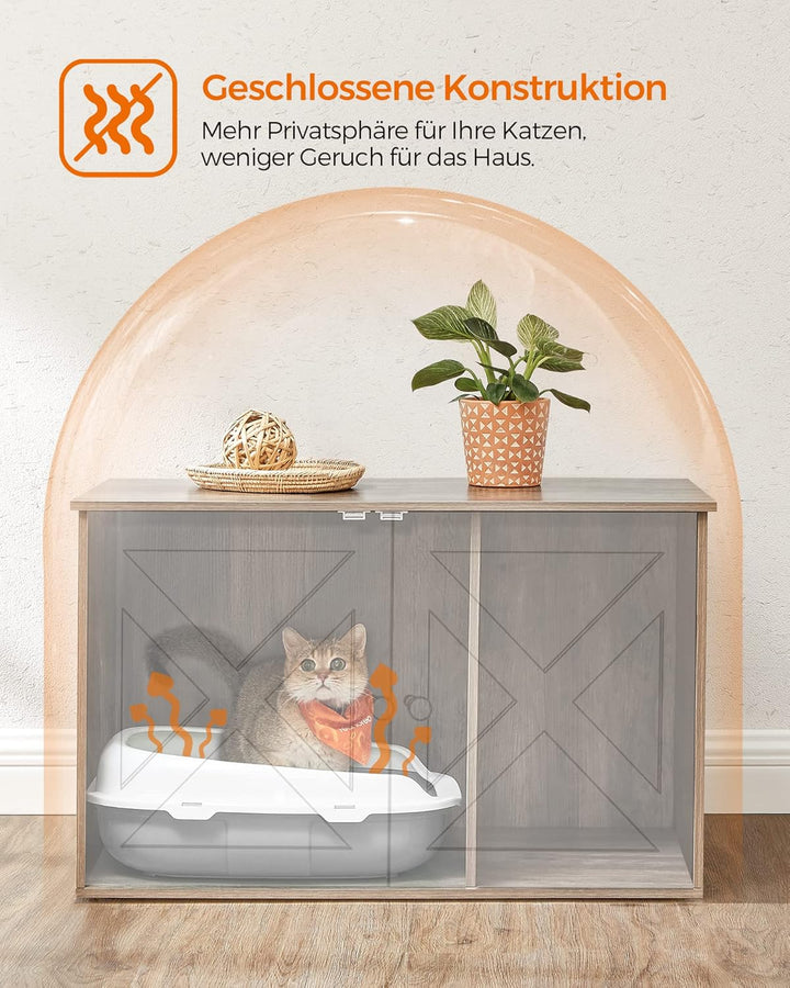 Feandrea Katzenhaus, Katzenklo-Schrank mit herausnehmbarer Trennwand, Tisch, 80 x 53 x 50 cm, Greige