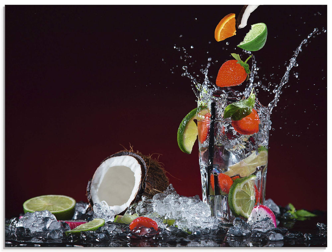 ARTland Glasbilder Wandbild Glas Bild einteilig 80x60 cm Querformat Früchte im Wasser Cocktails Fruc