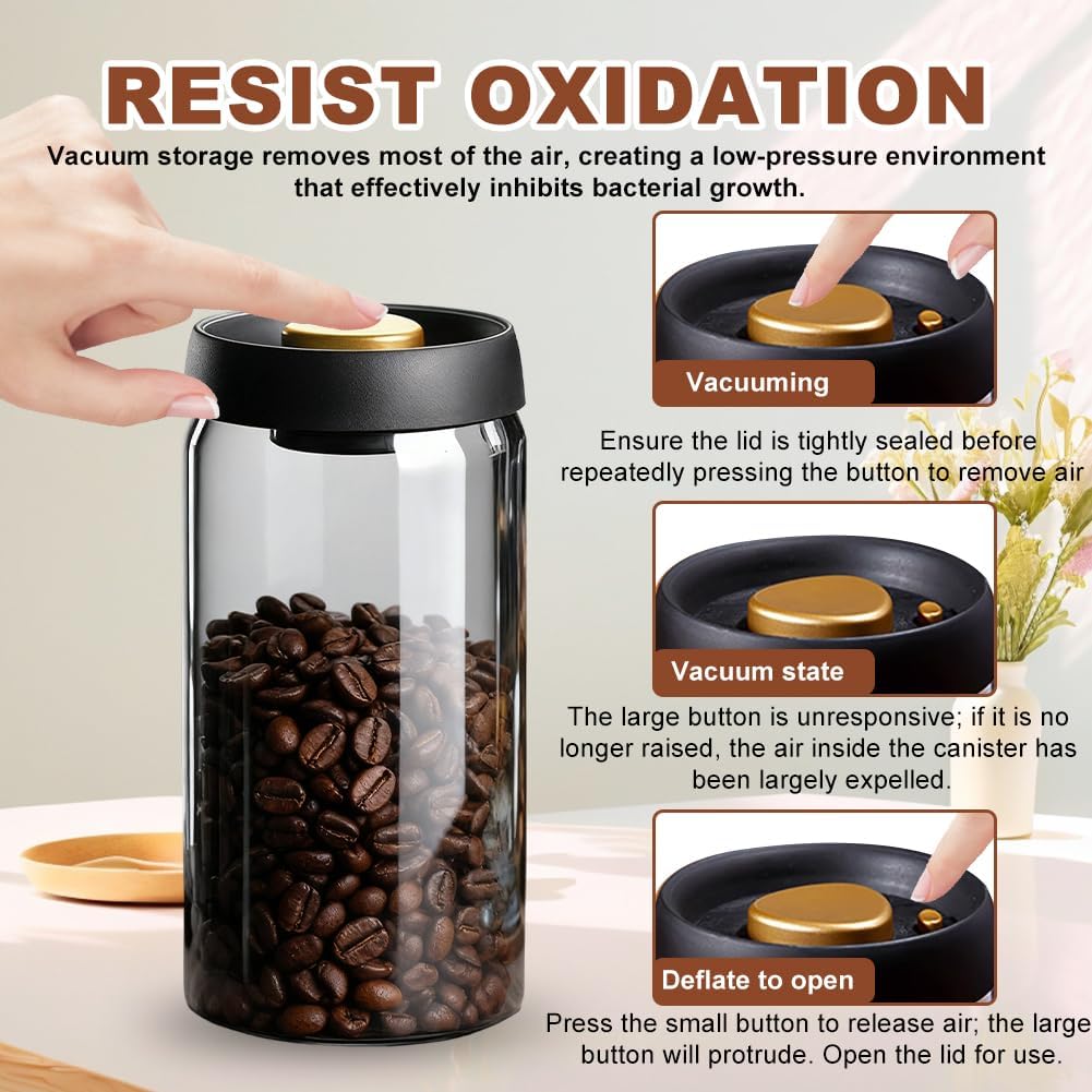 Luftdichte Kaffeedose 1800 ml, Kaffee Vorratsdose mit Vakuumdeckel, Nachhaltige Aufbewahrung Vakuum