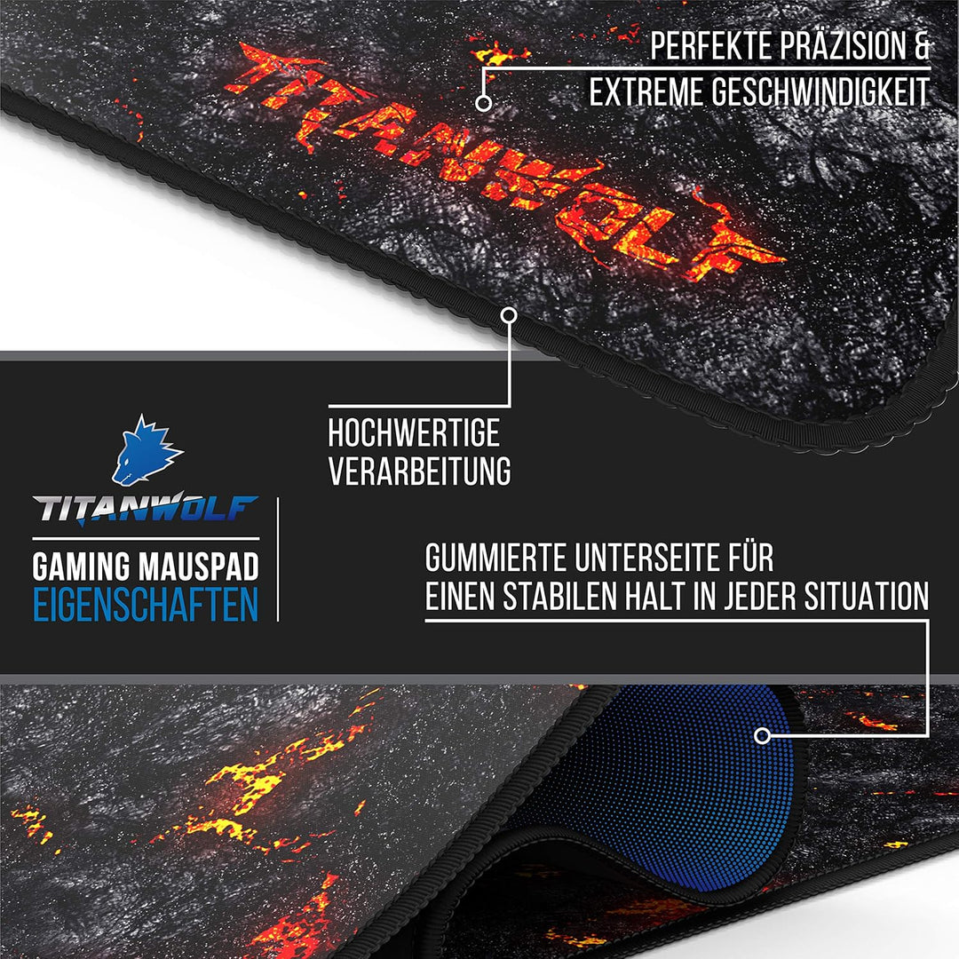CSL-Computer TITANWOLF Übergrösse Mauspad Gaming Titanwolf 1200x400mm, XXXL Mousepad gross mit Motiv