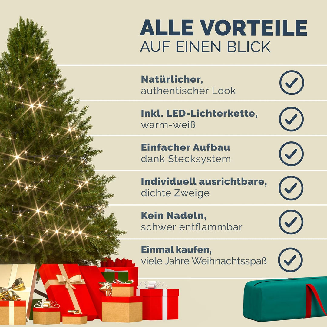 CASARIA® Weihnachtsbaum künstlich 150cm mit Lichterkette 100 LED warm weiss inkl. Metallständer 360