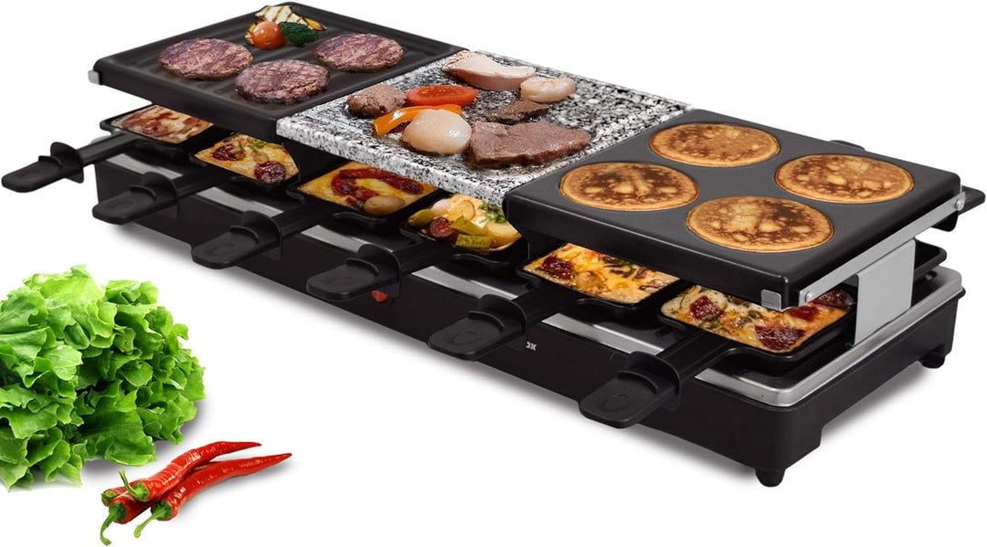 Syntrox Germany RAC-1350W-Oberwil Multifunktionelles Raclette mit Grill Platte, Pancake Platte und H