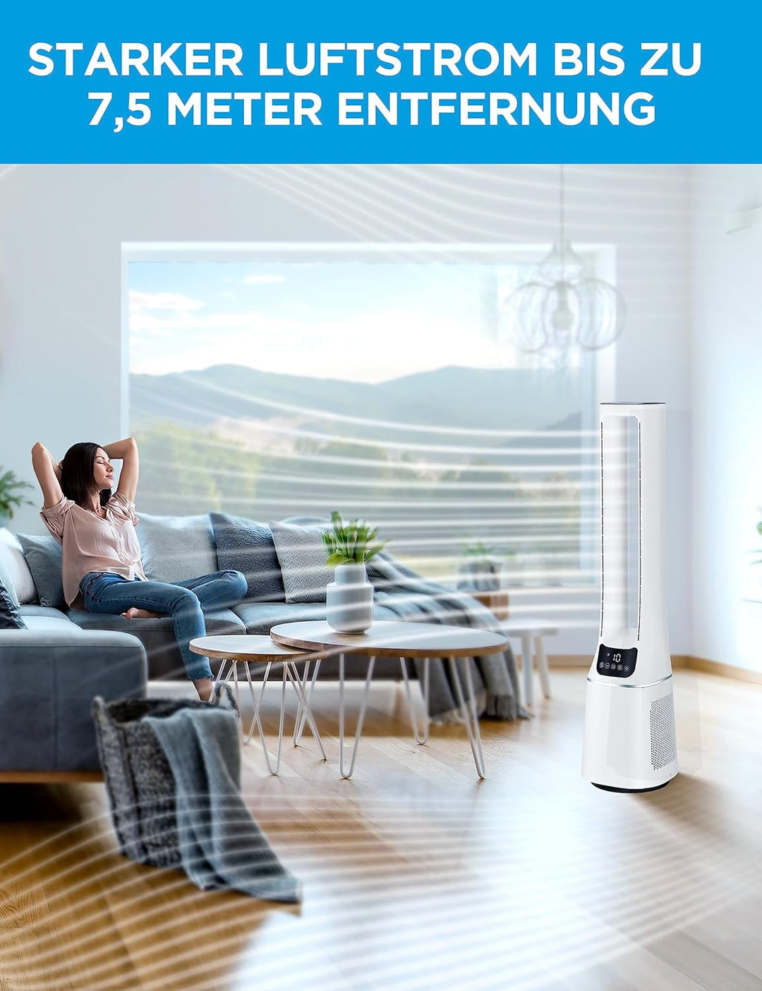 Midea MFP-120 (WH) 2 in 1 Turmventilator Leise 38dB Luftreiniger CADR 120 für 47.6 ㎡ LED Display Fer