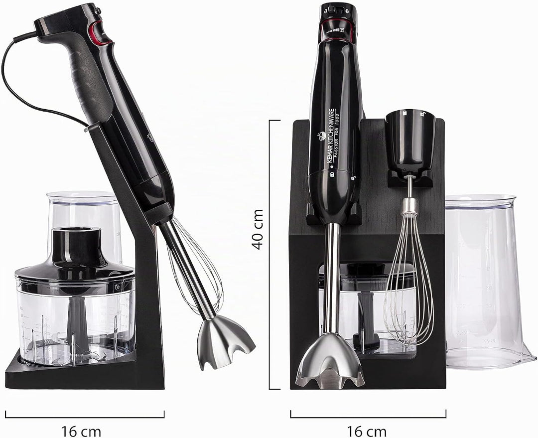 KeMar Stabmixer (1.000 Watt, Schwarz) Titan Klinge &amp; Aufbewahrungsständer, Handstabmixer, Pürierstab