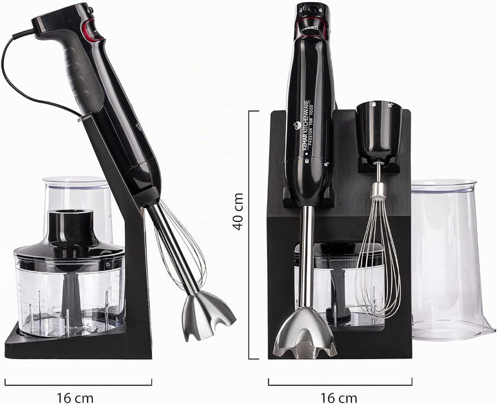 KeMar Stabmixer (1.000 Watt, Schwarz) Titan Klinge &amp; Aufbewahrungsständer, Handstabmixer, Pürierstab