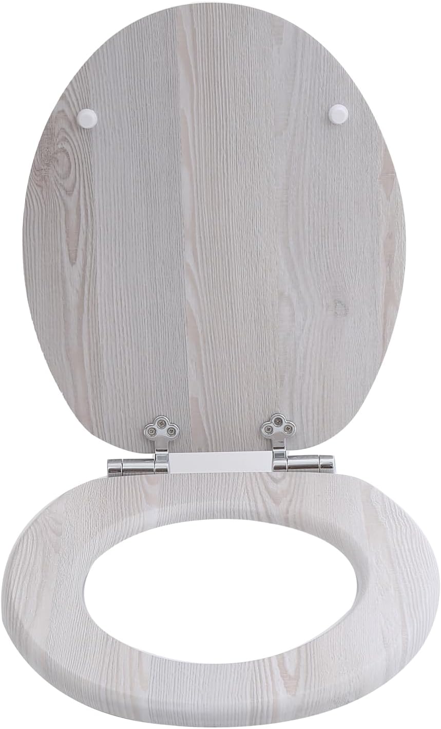 sanicomfort WC Sitz Wood white, MDF Holzkern, mit Absenkautomatik, Toilettensitz mit Klodecken, Klob
