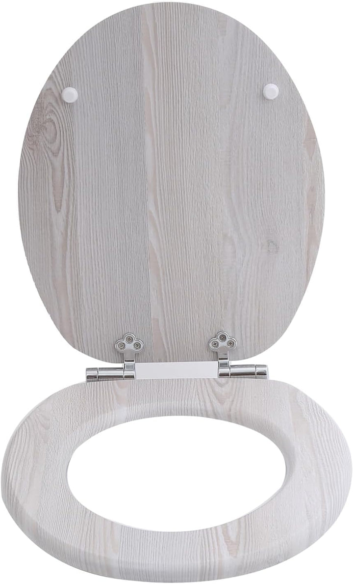 sanicomfort WC Sitz Wood white, MDF Holzkern, mit Absenkautomatik, Toilettensitz mit Klodecken, Klob