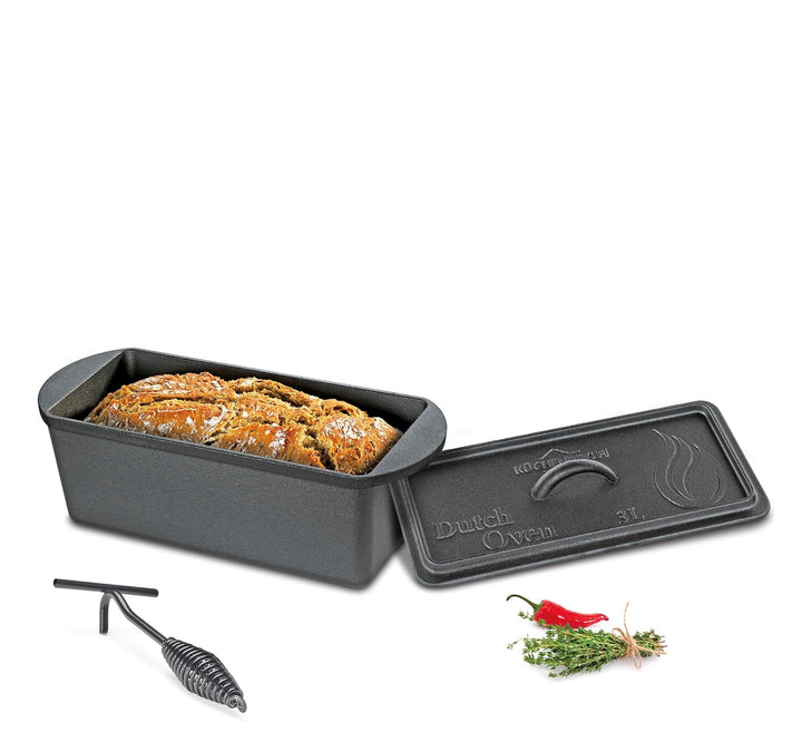 Küchenprofi Dutch Oven BBQ, Gusseisen, Gebrauchsfertig vorbehandelt, Gusstopf in Kastenform, Mit Dec