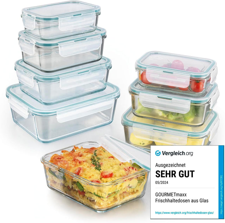 GOURMETmaxx Glas Frischhaltedosen Klick-it 8er Set | Hervorragend geeignet für Spülmaschine, Mikrowe