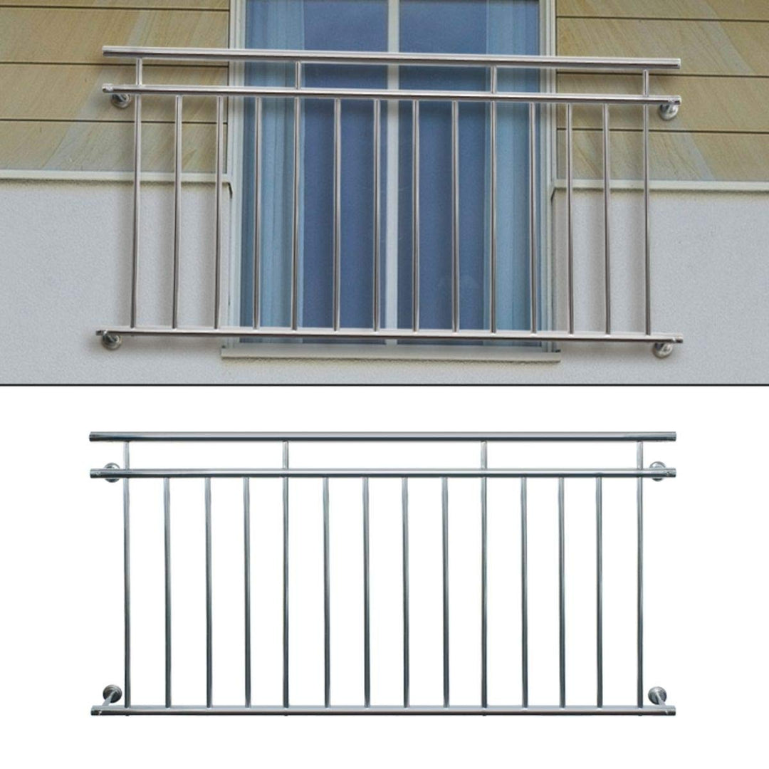 ECD Germany Französischer Balkon 184 x 90 cm | mit 14 Füllstäben | glänzend | aus Edelstahl | Balkon