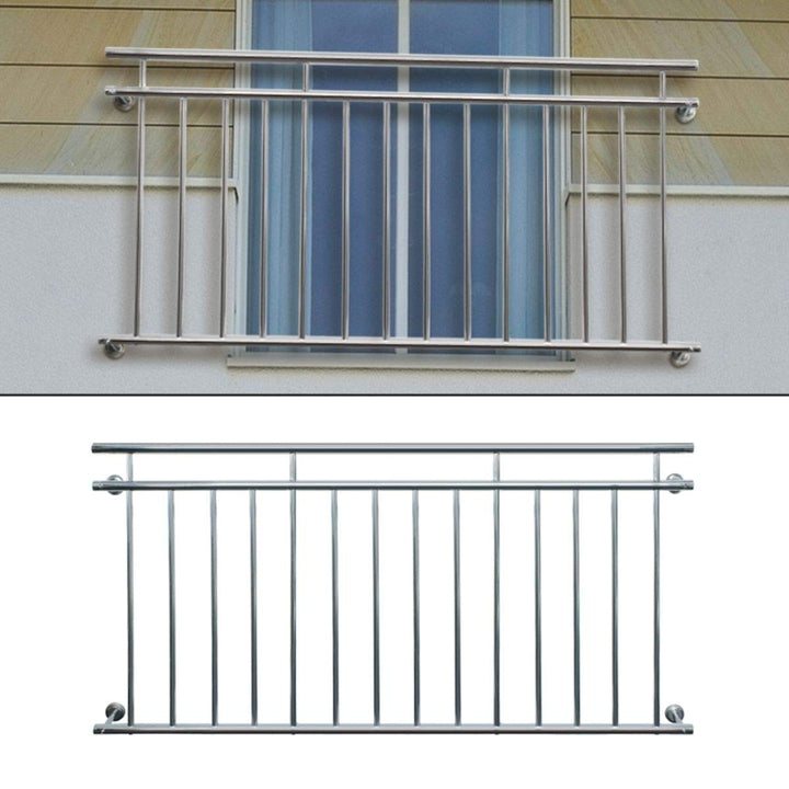 ECD Germany Französischer Balkon 184 x 90 cm | mit 14 Füllstäben | glänzend | aus Edelstahl | Balkon