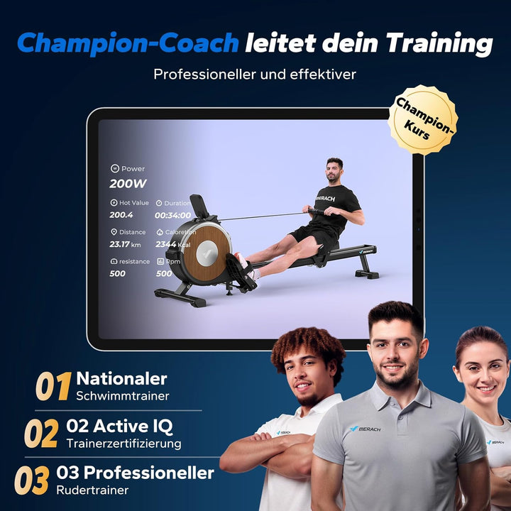 MERACH Rudergerät für Zuhause, 16 Widerstandsstufen, Leises Magnetisches Rudergerät, per App Verbind