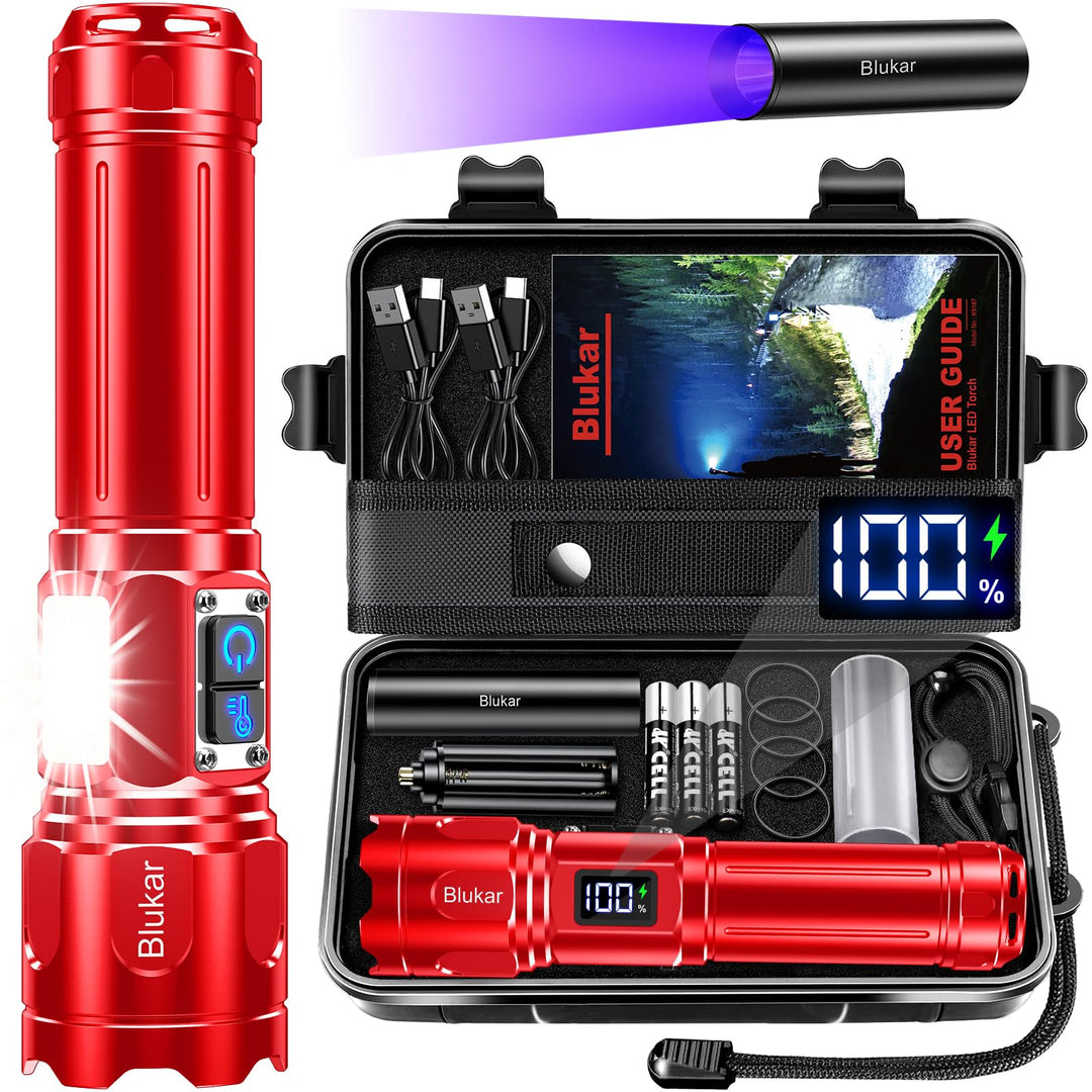 Blukar Taschenlampe LED 2 Farbtemperatur mit Hauptlicht & Seitlich COB-Licht, Aufladbar Extrem Hell