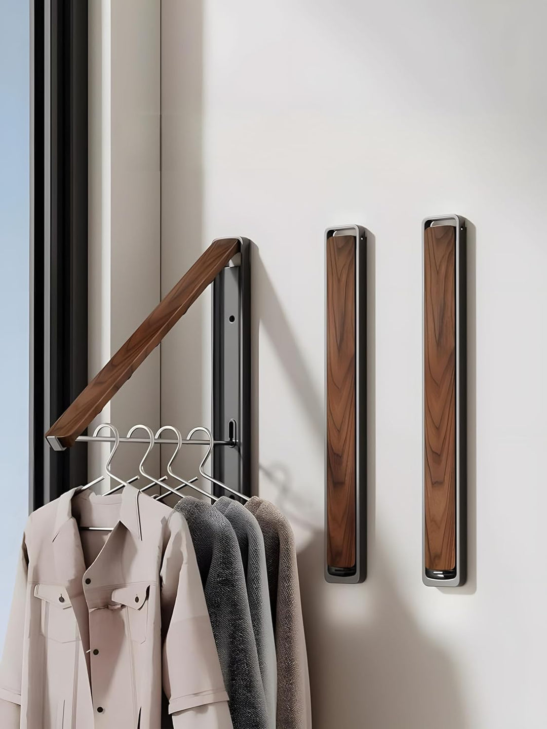 Klappbare Kleiderstange Wandmontage Aluminium – Ausziehbare Garderobe Kleiderhaken, Platzsparend, Mo