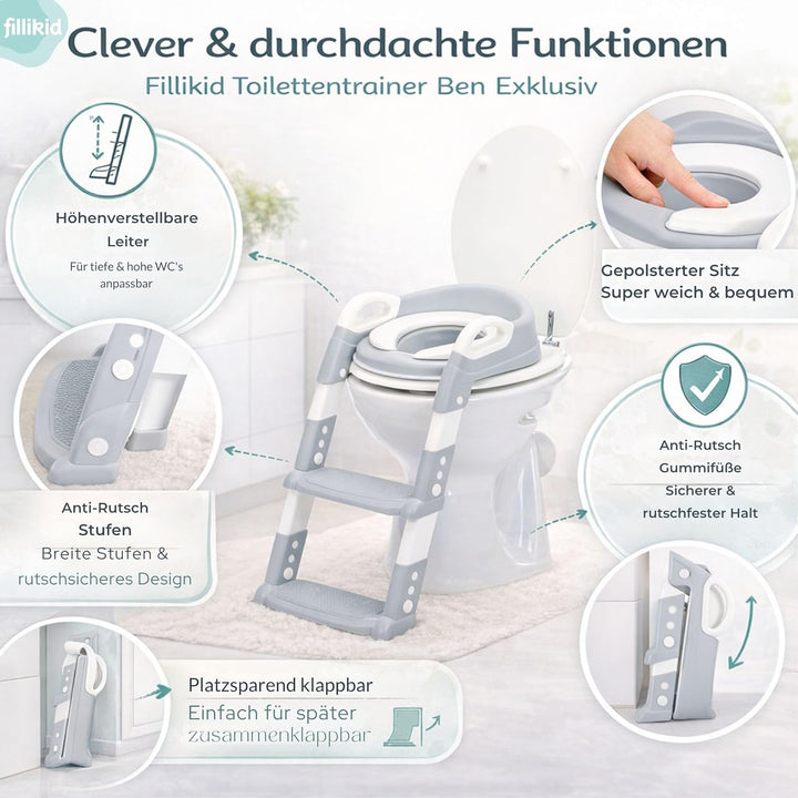 Babyworld Fillikid Toilettentrainer | Höhenverstellbarer Toiletten-Sitz für Kinder | Leicht zu reini
