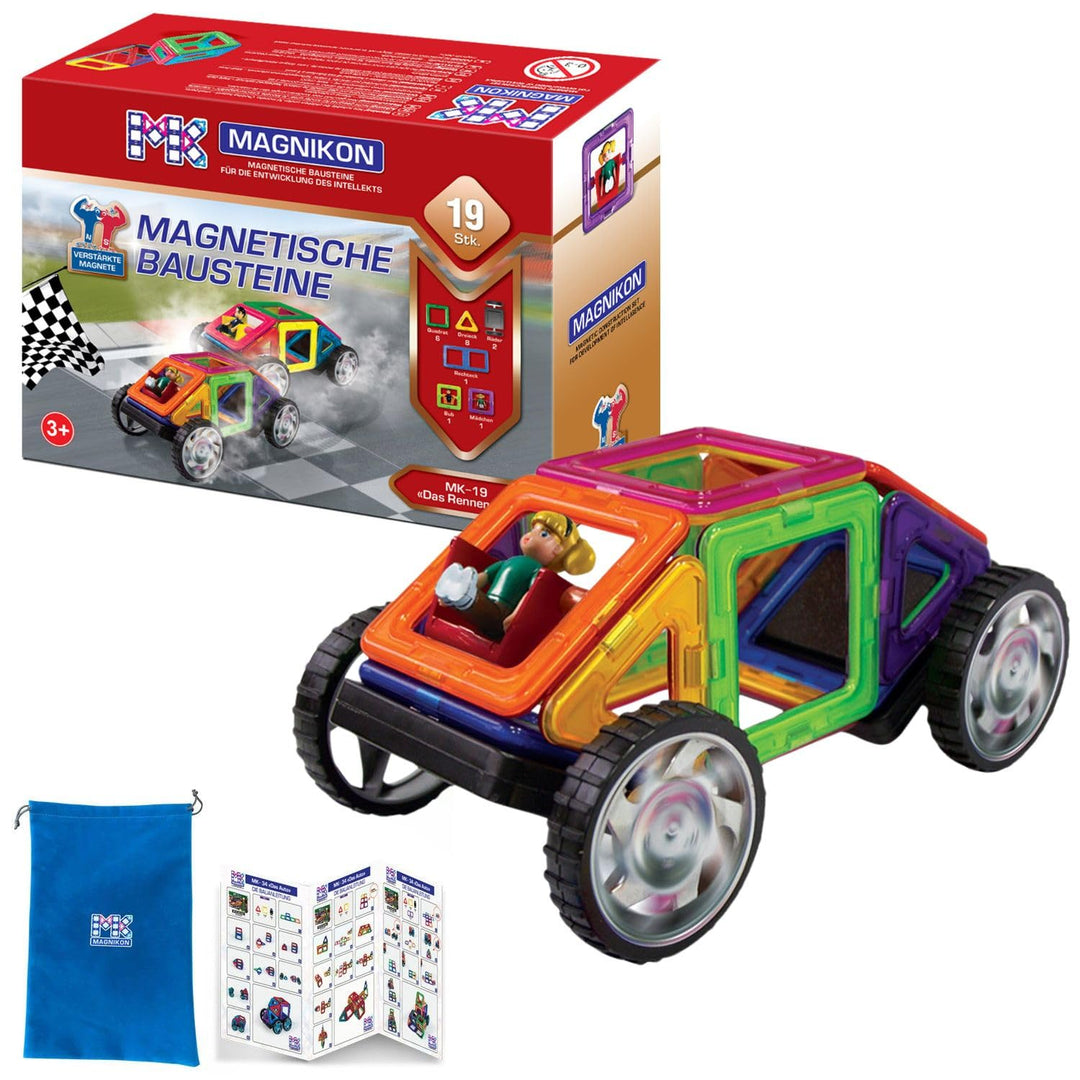 Magnetische Bausteine MK-19 “Das Rennen-2” mit Rädern – Magnetbau-Set 19-teilig, Magnetbausteine, id