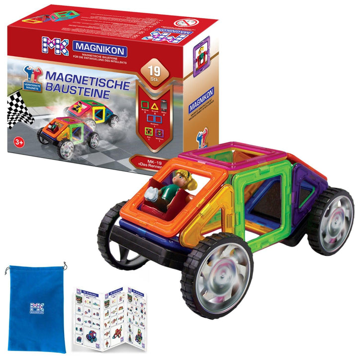 Magnetische Bausteine MK-19 “Das Rennen-2” mit Rädern – Magnetbau-Set 19-teilig, Magnetbausteine, id