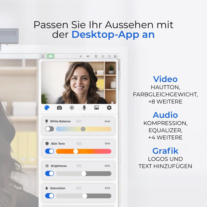 iContact Camera ProMini 4K HD Augenkontakt-Webcam mit Mikrofon mit Geräuschunterdrückung, USB-Comput