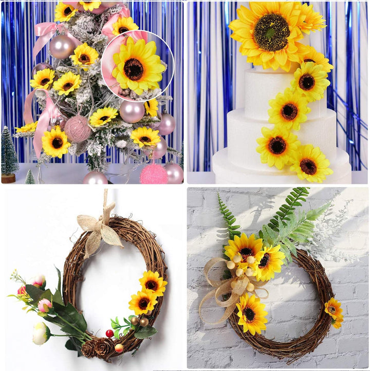 Woohome 120 Stück Künstliche Sonnenblumen 7CM und 9CM Kunstblumen Sonnenblumen Plastik Sonnenblume K
