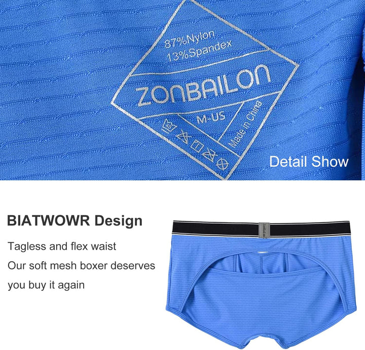 BIATWOWR Herren Boxershorts mit atmungsaktivem Stoff Micro-Mesh erhöhtem Front und Rückenöffnung ohn
