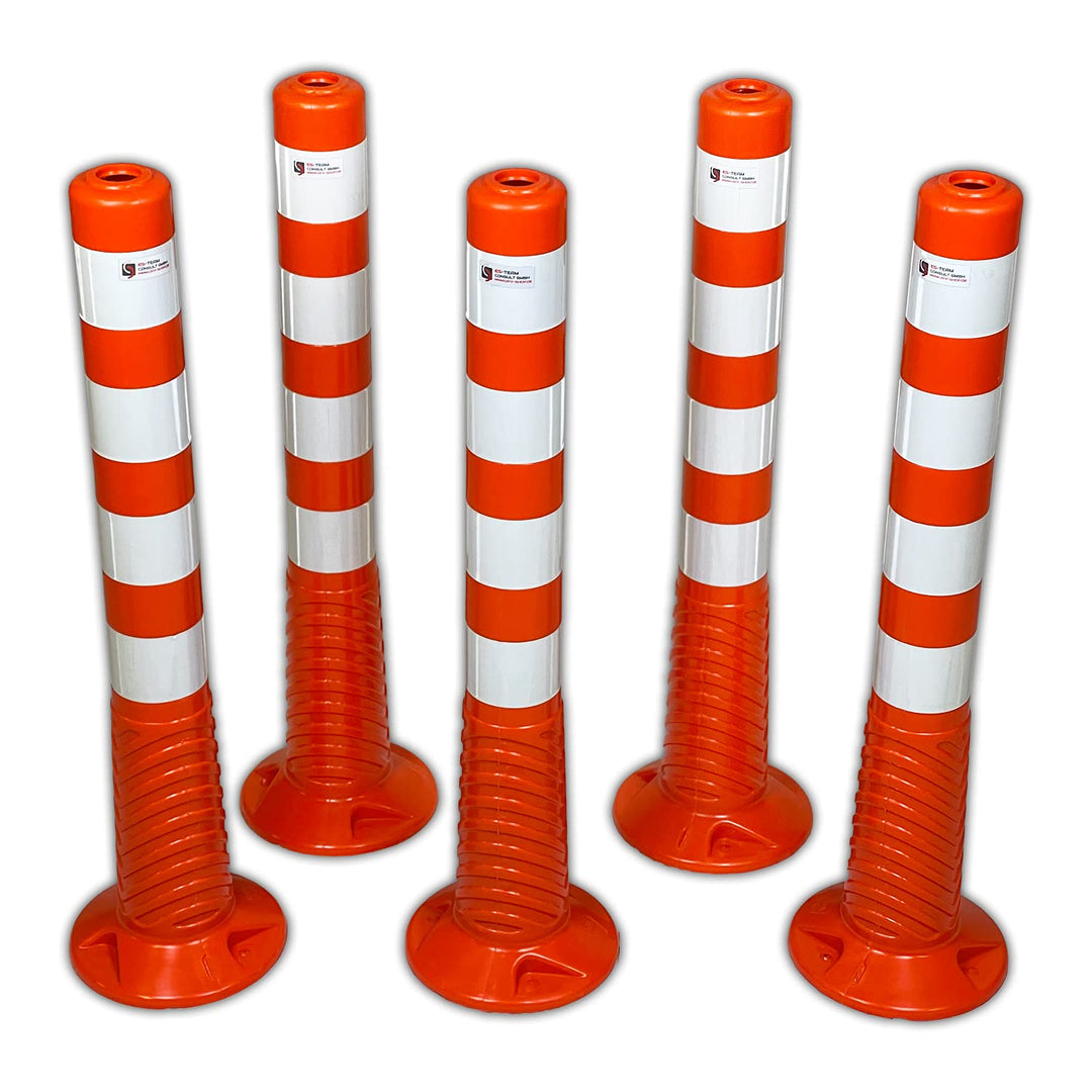 UvV-Flex 5 Stück Sparset Absperrpfosten Ecoline 75cm orange mit vier Reflexstreifen (RA1) inkl. Befe