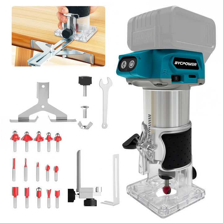 Akku Oberfräse für Makita 18V Akku, 800W Akku-Kantenfräse Set mit 6 Geschwindigkeit, 30000 U/min Bür