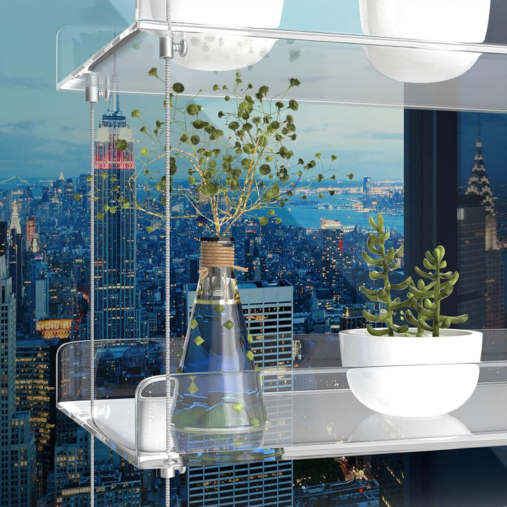 Hängende Acryl-Pflanzenregale für Fenster, höhenverstellbar, transparent, hängende Innenfenster, Wan