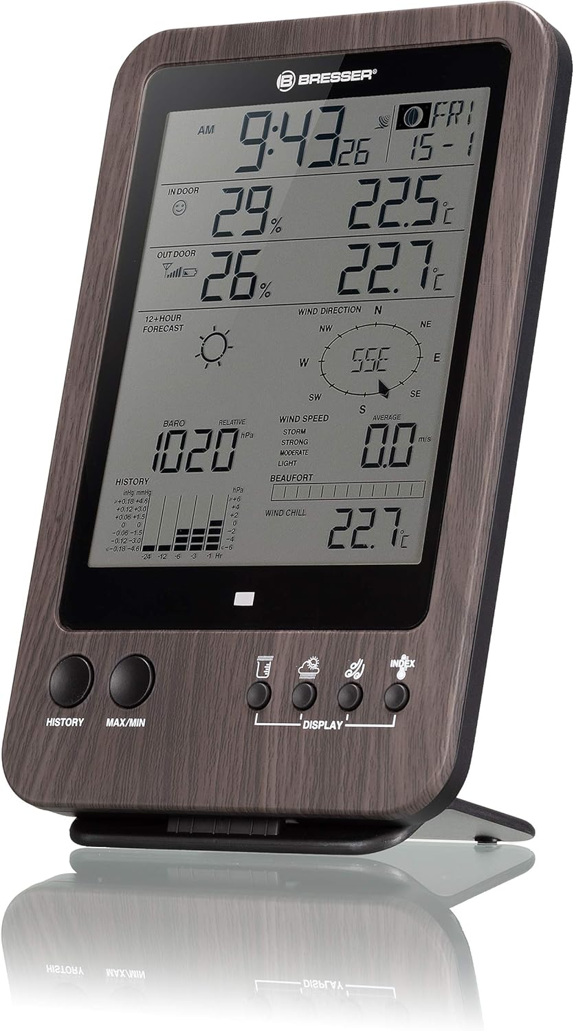 Bresser zusätzliche Basisstation für 7002513 Funk Wetterstation 5-in-1-Wetter-Center, Holzoptik, Hol